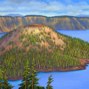 Eagles and wildlife around a forested lake.
